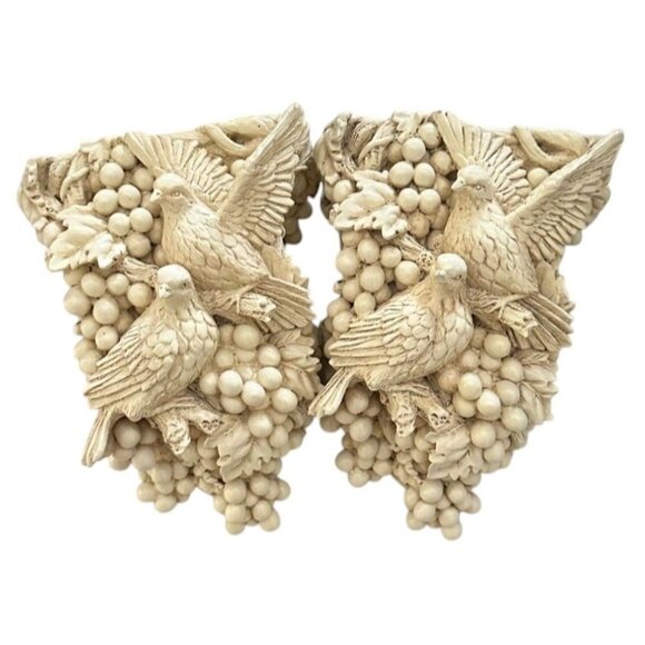 VTG Doves Grapes Grape Leaves  Drapery Curtain Rod Wall Sconce Corbel Holders - Picture 1 of 11